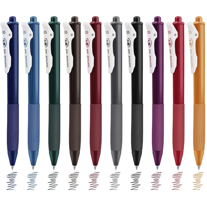 MyLifeUNIT Retractable Gel Pens, Quick Dry Ink Vintage Colors Pens for Journaling, Medium Point (0.5 mm), 10 Assorted Colors - Image 1